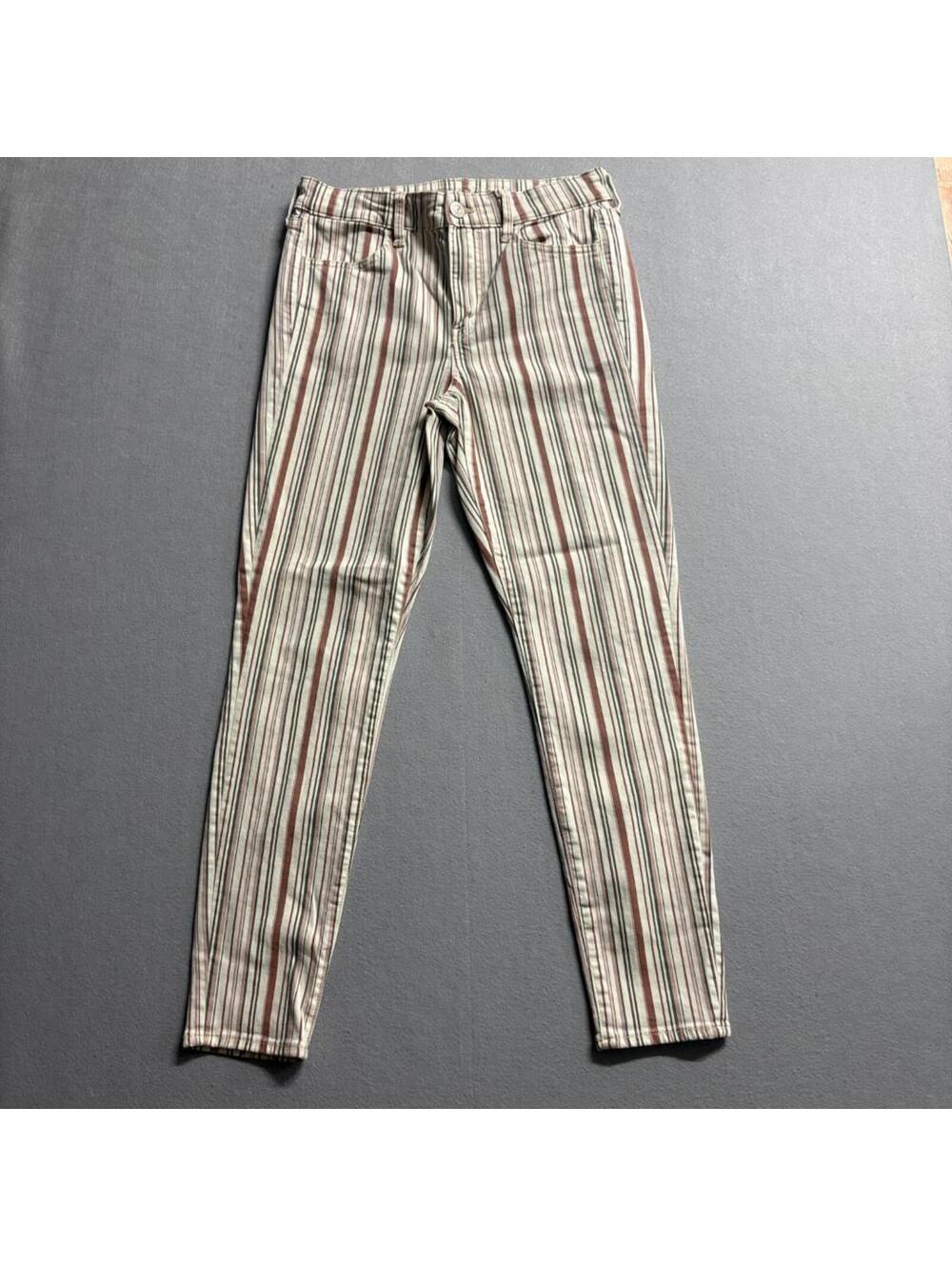 American Eagle Striped Jeans Womens 10 Regular Skinny Stretch Cream Brown Pink